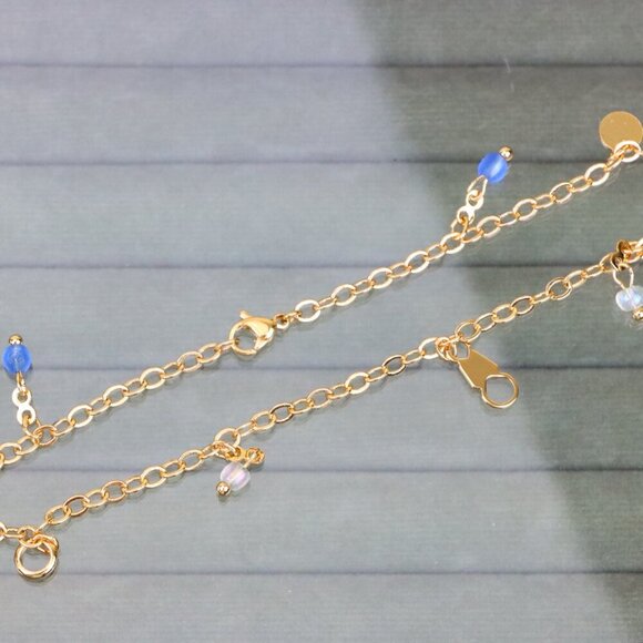"Elegant Rose Gold Anklet with Blue Beads and Pearl Charms, XPAL1180 - Picture 10 of 12